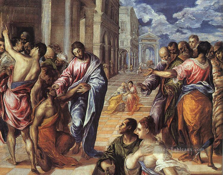 Christ guérissant les aveugles 1577 espagnol Renaissance El Greco Peintures à l'huile